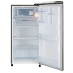 Interior of LG 190L fridge showing 175kg capacity toughened glass shelves and vegetable tray.