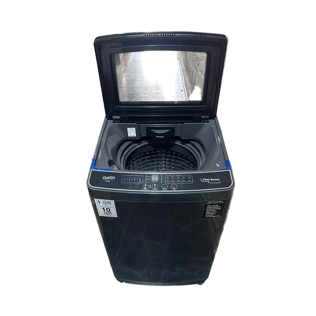 Top view of Awai washer showing Air Dry and 700RPM high-speed spin cycle options for faster drying