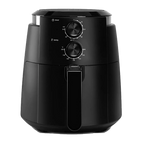 Front view of the Comfee 4L Manual Air Fryer MF-TN40B2 in matte black, featuring classic dual dial controls for easy temperature and time adjustment.