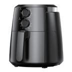 Comfee 4L Manual Air Fryer MF-TN40B2 in sleek black, featuring dual mechanical control dials for time and temperature.