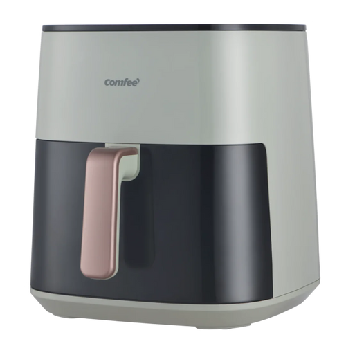 Side view of the Comfee 7.5L XXL Air Fryer MF-CY75G2 in matte black, highlighting the large observation window and sleek digital touch interface.