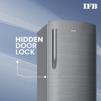 Integrated safety door lock feature on the IFB 206L Brush Grey refrigerator.