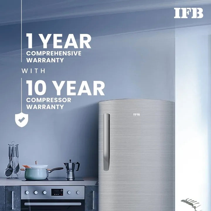 Official 10-year compressor warranty logo for IFB refrigerator IFBDC-2322FBS