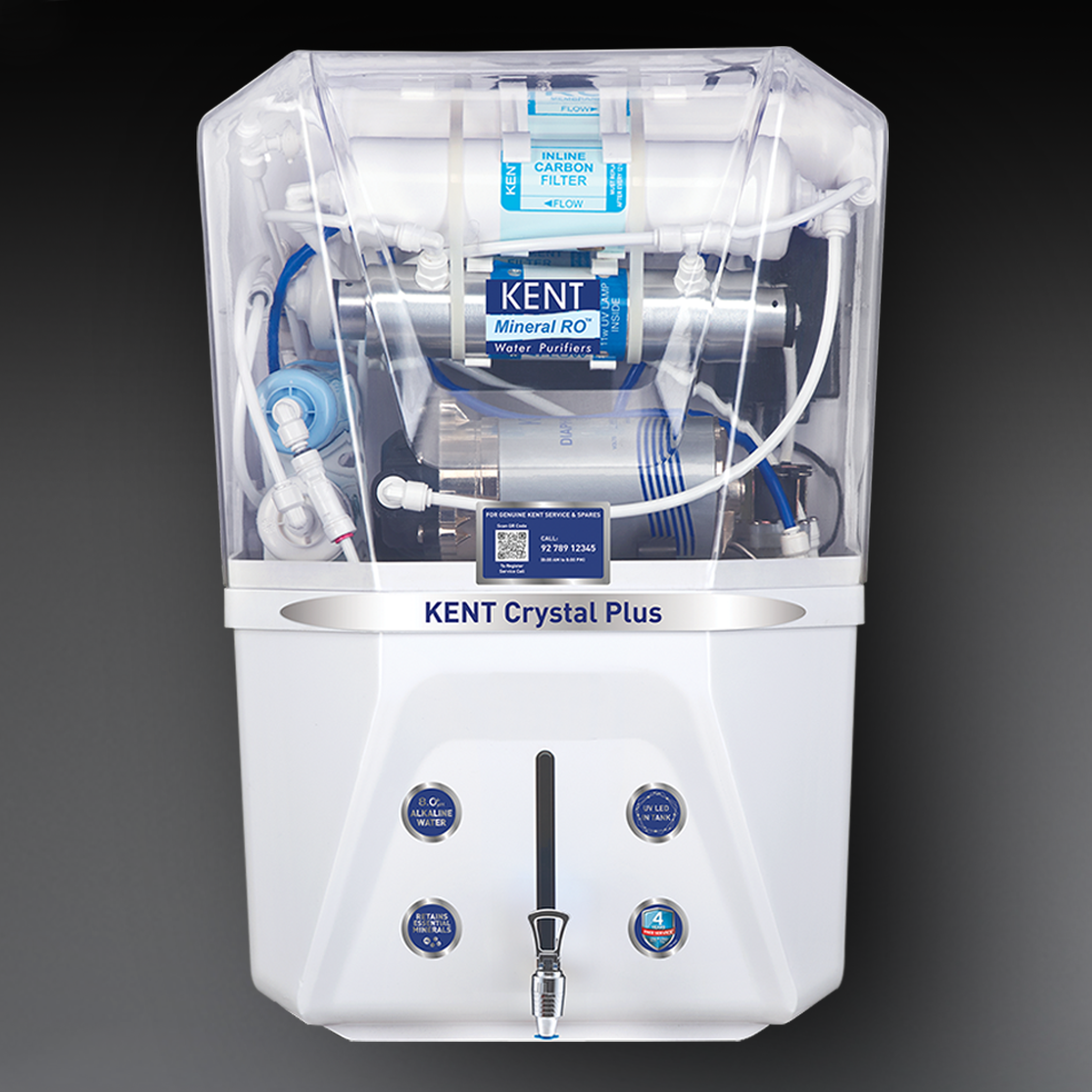 KENT Crystal Plus Alkaline RO Water Purifier | RO+UV+UF+TDS Control + UV LED | pH Up to 9.5 | Zero Water Wastage