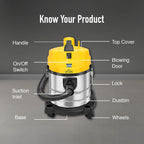 KENT Wet & Dry Vacuum Cleaner 1200W - 20L Stainless Steel Body with Blower Function