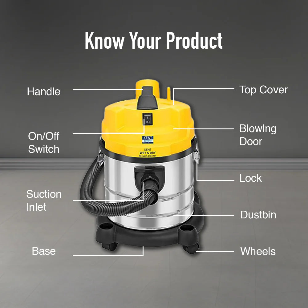 KENT Wet & Dry Vacuum Cleaner 1200W - 20L Stainless Steel Body with Blower Function