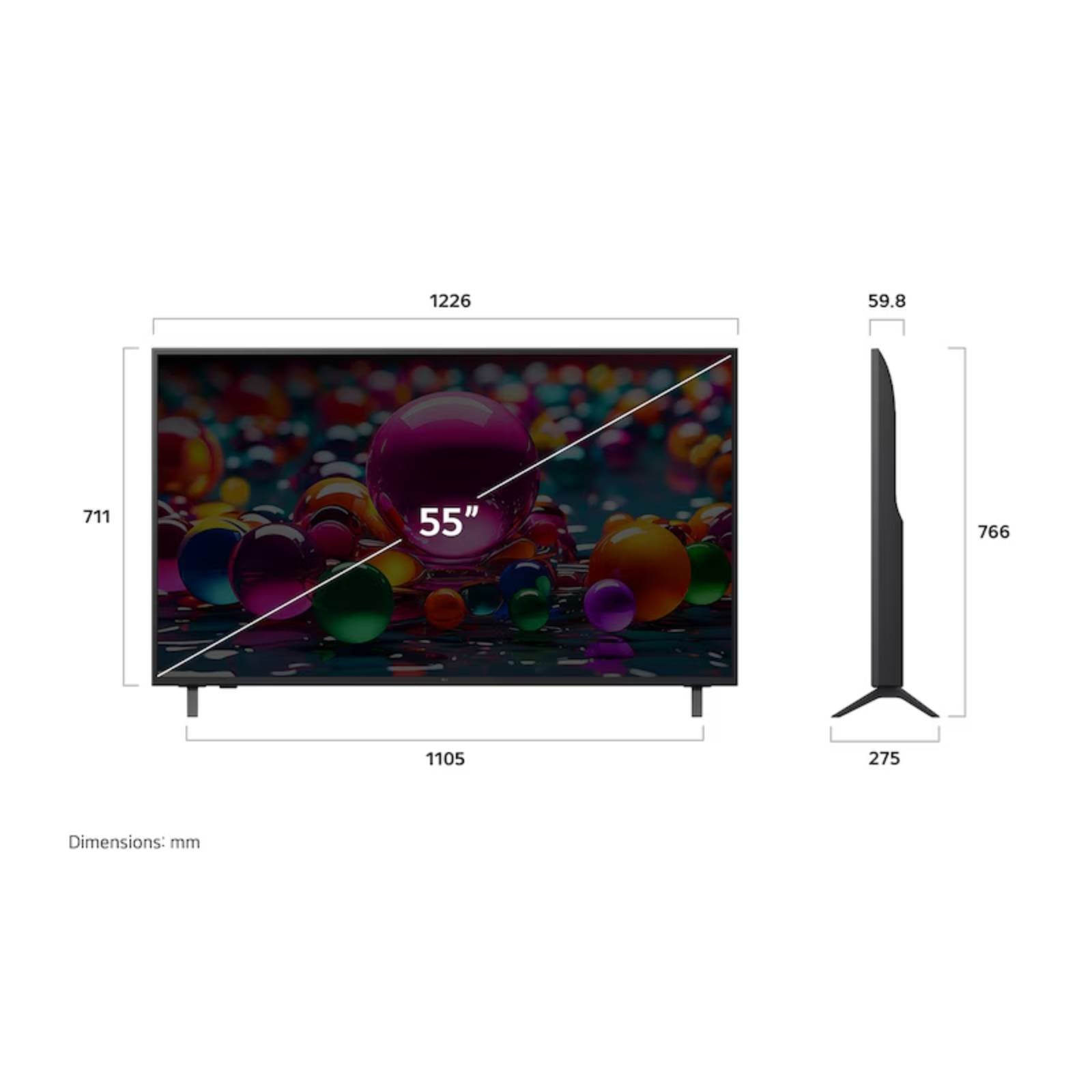 55-inch TV with dimensions 4K Ultra HD Smart LED TV 55UA8450PSA with α7 Gen8 AI Processor & HDR10 Pro
