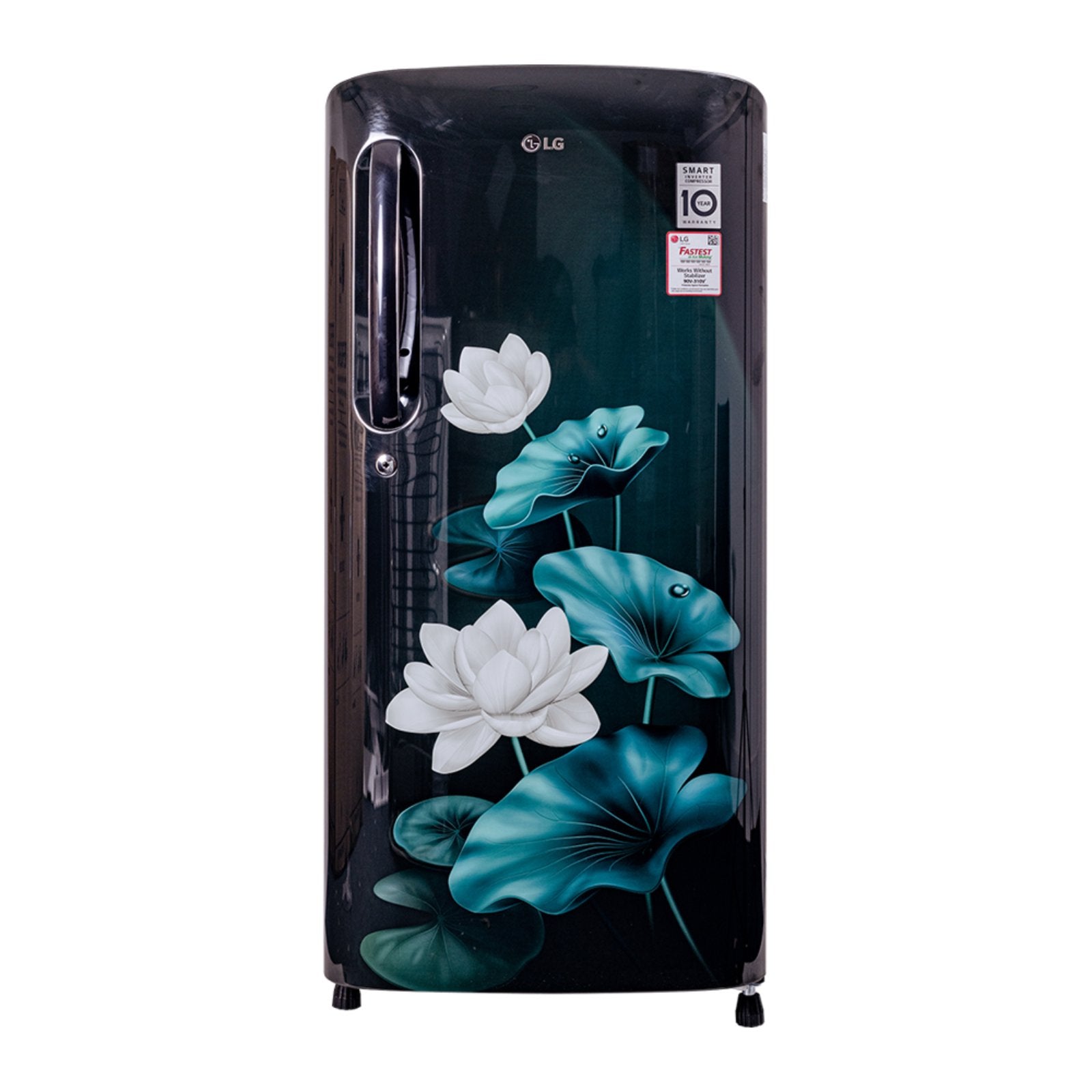 LG refrigerator with floral design on a white background GLB205AELB