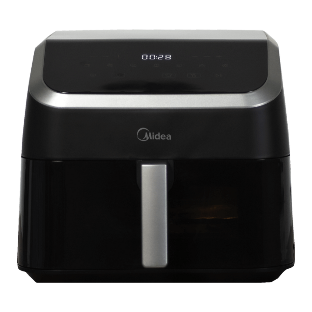 Midea MF-CY85WK2 8.5L Air Fryer front view showing transparent observation window.