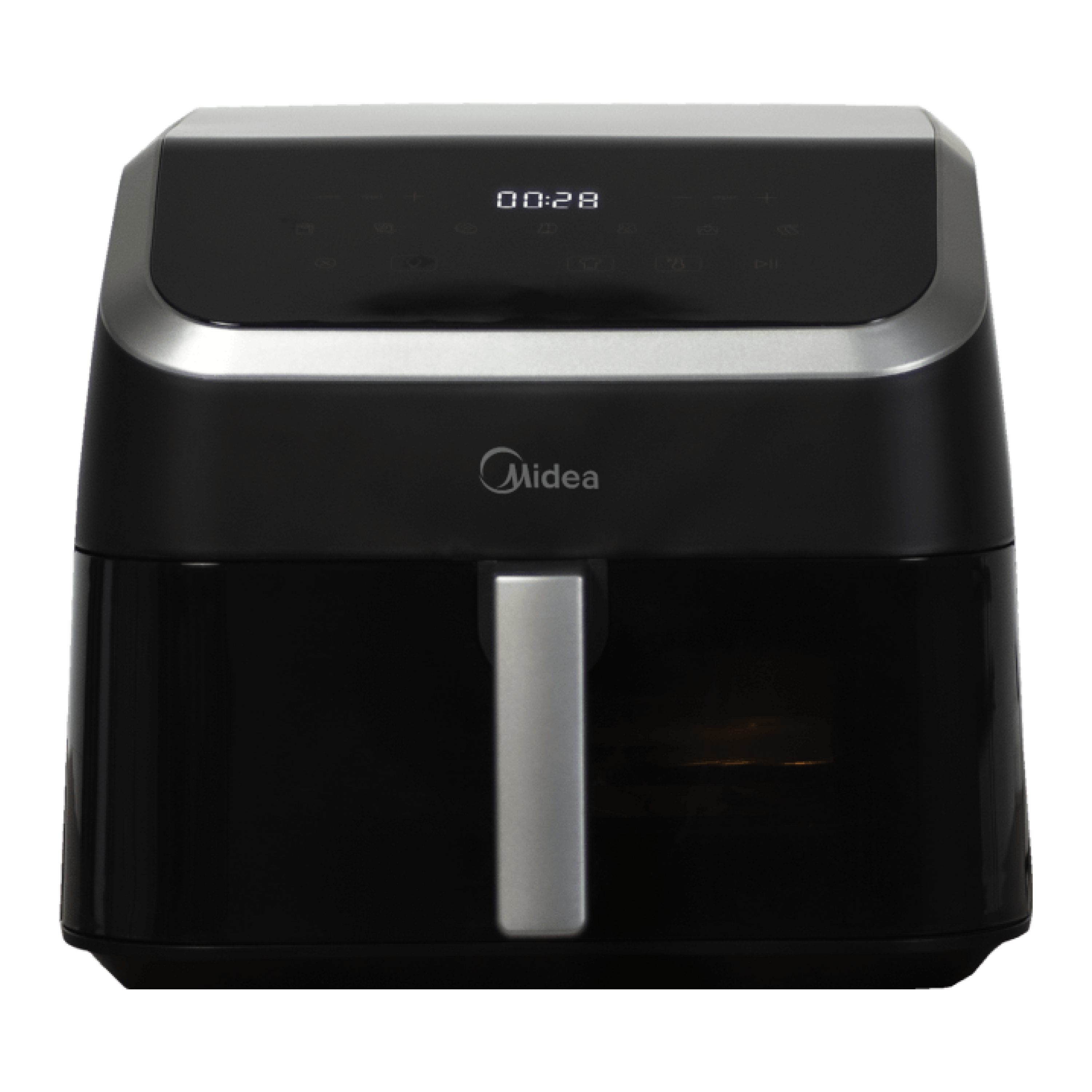 Midea MF-CY85WK2 8.5L Air Fryer front view showing transparent observation window.