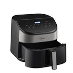 The large 6-liter non-stick basket of the Midea air fryer,side view