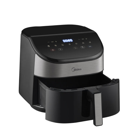 The large 6-liter non-stick basket of the Midea air fryer,side view