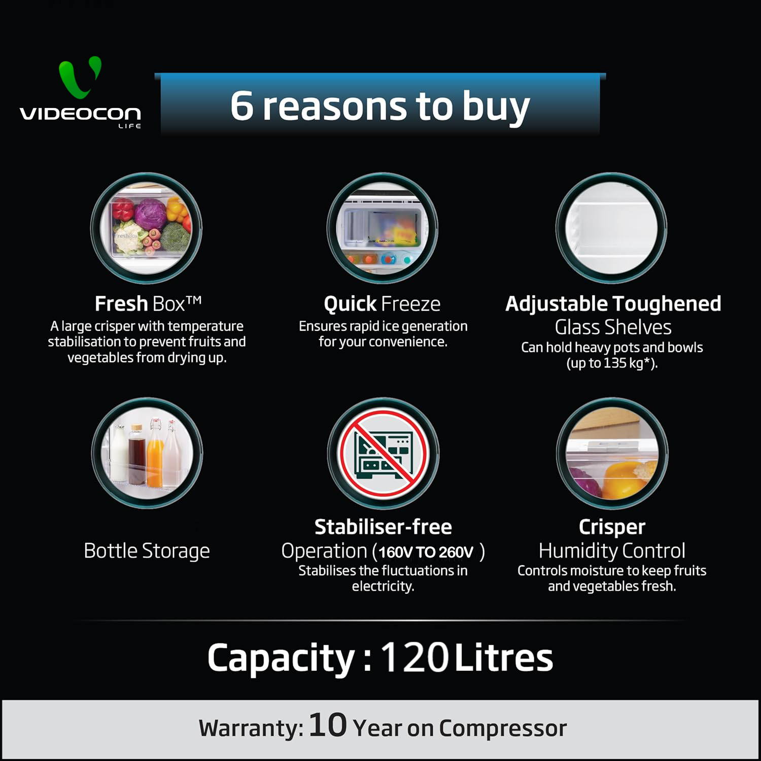 Videocon 120L Direct Cool Single Door Refrigerator VD-120SH